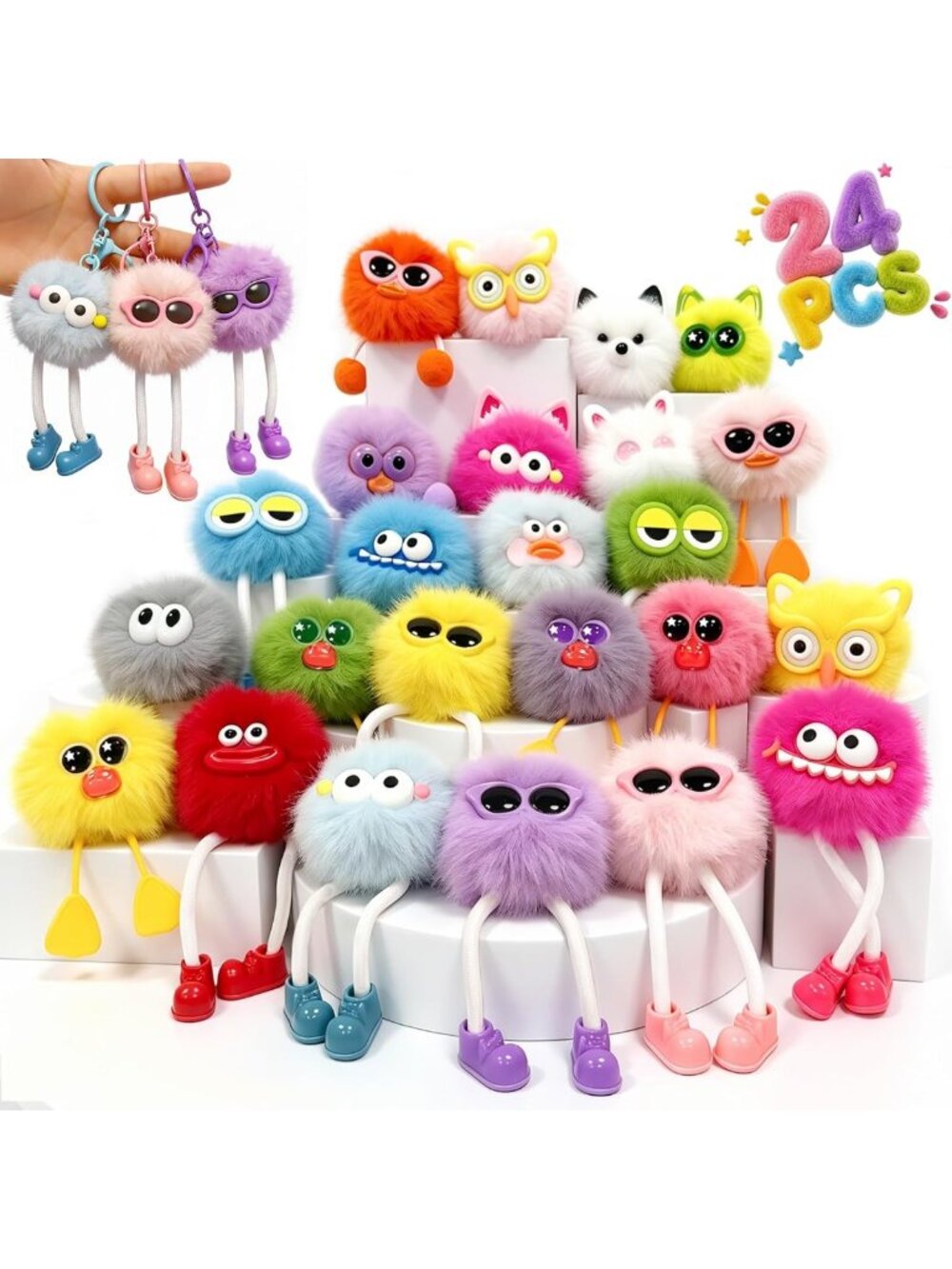 Fuzzy Plush Keychains Bulk - Cute Party Favors for Kids' Birthdays & Events